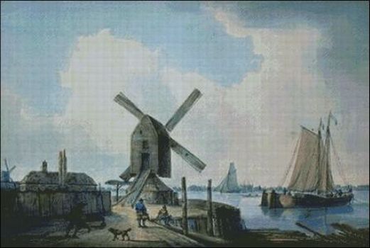 (image for) Shore Scene, Windmills and Shipping - Large